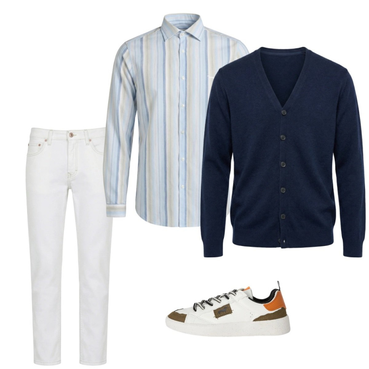 Outfit uomo - Marzo. Stile Casual per Tutti i giorni. Abbinamento con jeans, camicie, sneakers, cardigans.