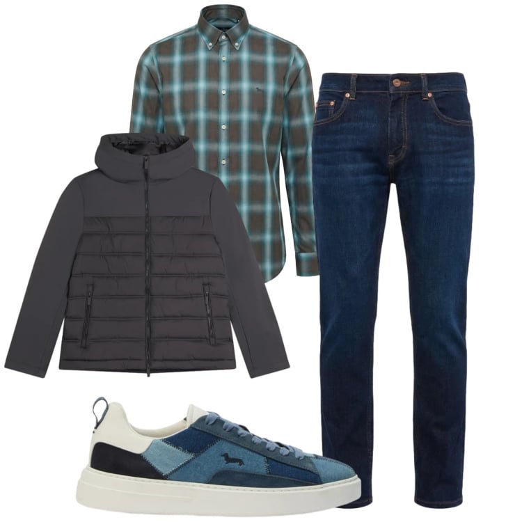 Outfit uomo - Total look #2374648. Stile Casual per Tutti i giorni. Abbinamento con jeans, sneakers, camicie, piumini.