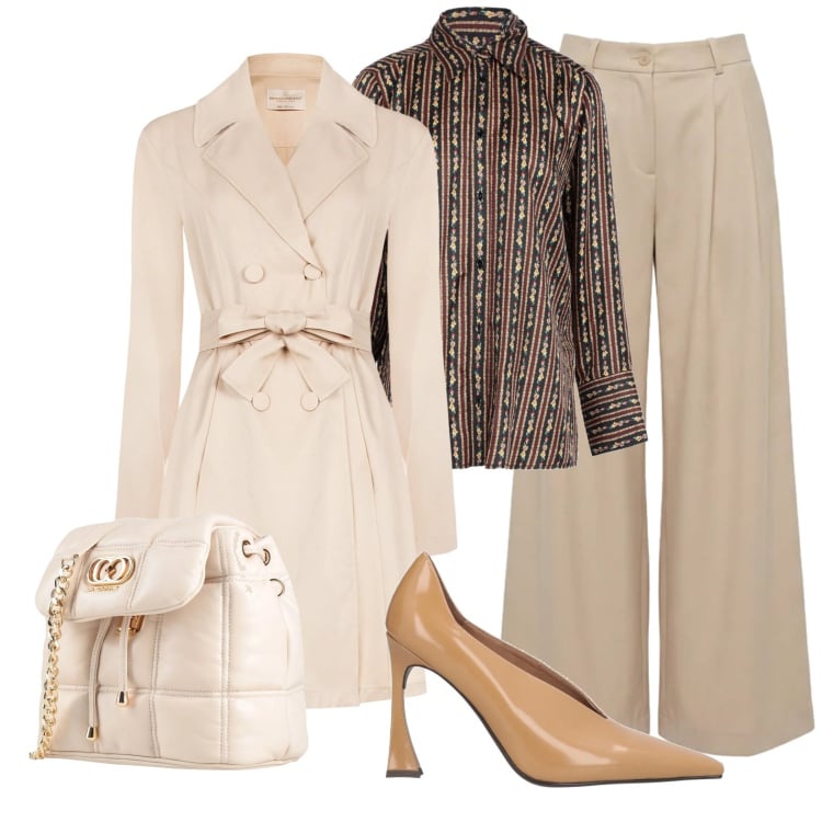 Outfit donna - Chiaramente beige. Stile Bon Ton per Ufficio. Abbinamento con décolleté, valigie, camicie, pantaloni, trench.
