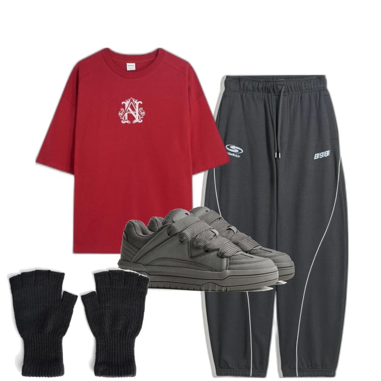 Outfit hombre - Trendy #2543. Estilo Trendy para Todos los días. Combinación con camiseta, pantalones, sneakers, guantes.