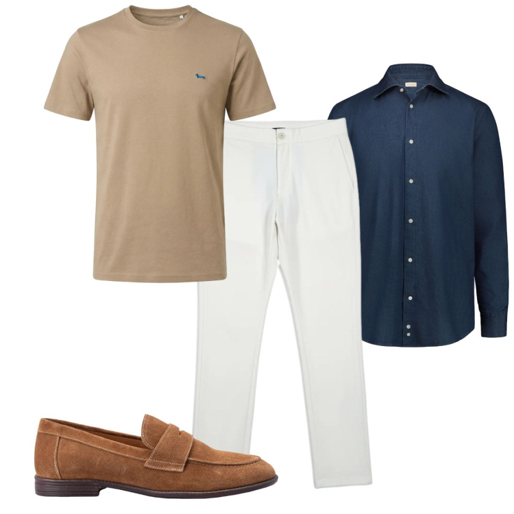Outfit uomo - Il bianco spezzato. Stile Casual per Tutti i giorni. Abbinamento con t-shirt, camicie, scarpe stringate, pantaloni.