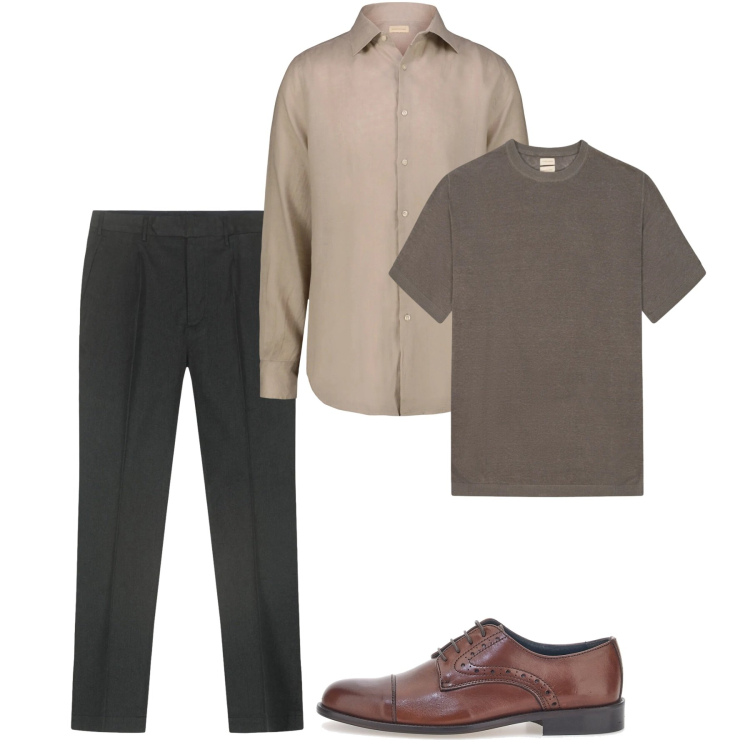 Outfit uomo - Serata. Stile Casual per Serata speciale. Abbinamento con pantaloni, scarpe stringate, camicie, t-shirt.