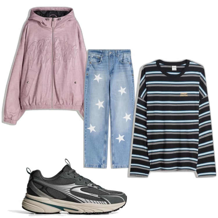 Outfit hombre - Casual. Estilo Casual para Todos los días. Combinación con sneakers, camiseta, vaqueros rectos, chaquetas.