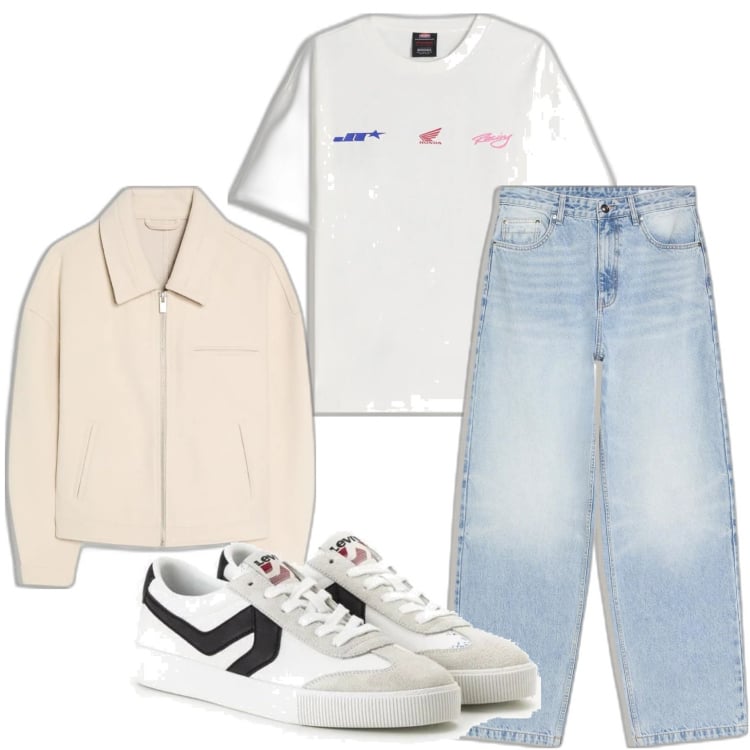 Outfit hombre - Casual. Estilo Casual para Todos los días. Combinación con sneakers, vaqueros, chaquetas, camiseta.