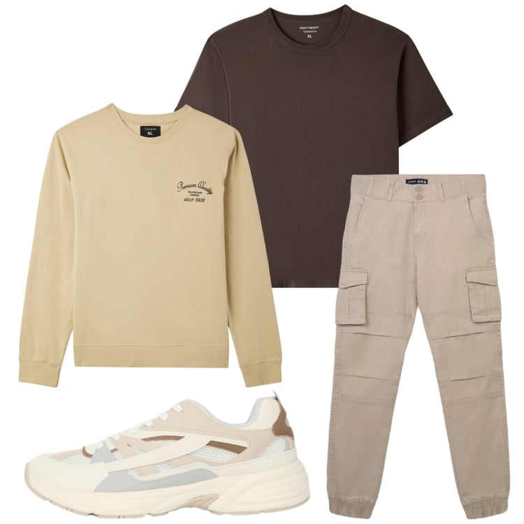 Outfit uomo - Total look #2374745. Stile Casual per Tutti i giorni. Abbinamento con felpe, t-shirt, pantaloni cargo, sneakers.
