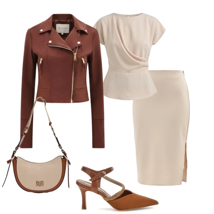 Outfit donna - Gonna midi. Stile Casual chic per Tutti i giorni. Abbinamento con giacche, gonne longuette, bluse, borse a tracolla, décolleté.