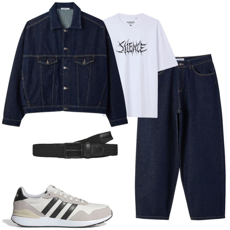 Outfit uomo - Oversize. Stile Casual per Tutti i giorni. Abbinamento con cinture, cappotti, t-shirt, jeans, sneakers.