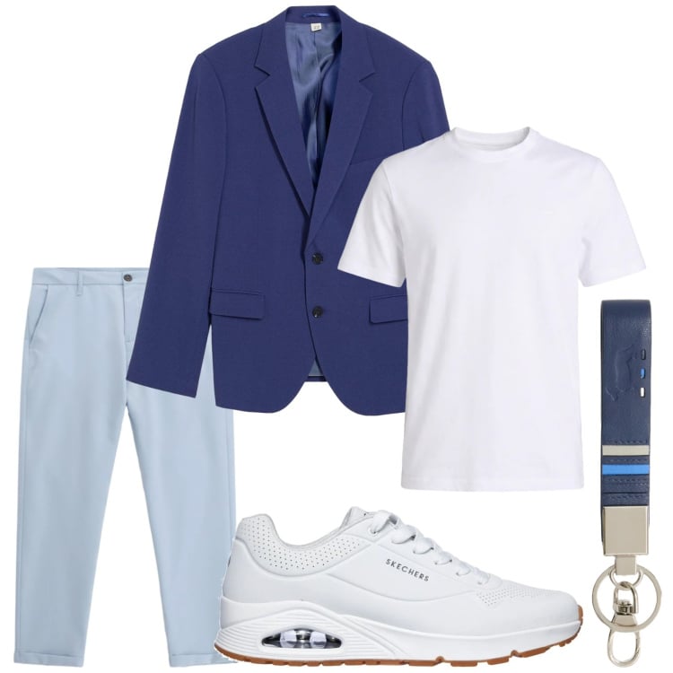 Outfit uomo - Giacca leggera di stagione. Stile Trendy per Tutti i giorni. Abbinamento con giacche, portachiavi, t-shirt, pantaloni, sneakers.