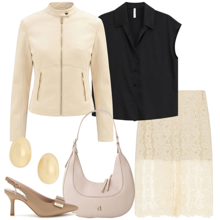 Outfit donna - La gonna di pizzo. Stile Chic per Cerimonia. Abbinamento con gonne longuette, camicie a manica corta, giacche, borse a tracolla, orecchini, décolleté.