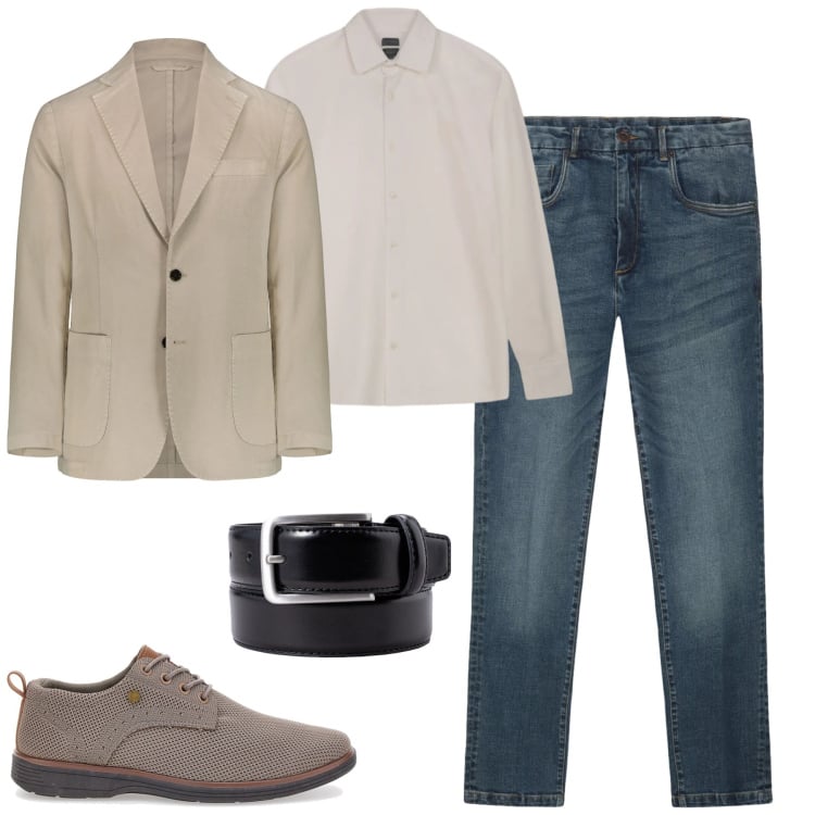 Outfit uomo - In ufficio. Stile Urban per Ufficio. Abbinamento con giacche, scarpe stringate, polo, jeans, cinture.