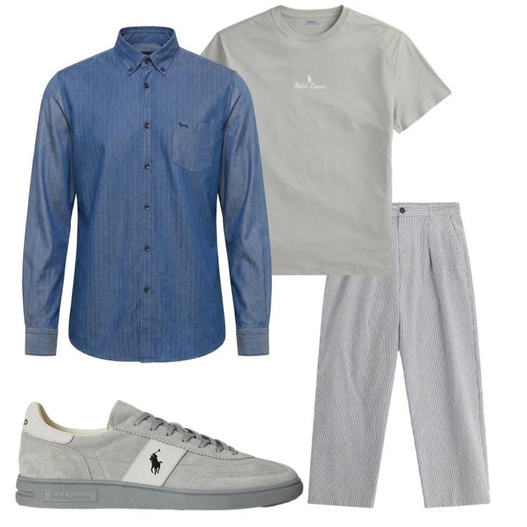Outfit uomo - Look da pranzo all\' aperto. Stile Casual per Tutti i giorni. Abbinamento con camicie, pantaloni, t-shirt, sneakers.