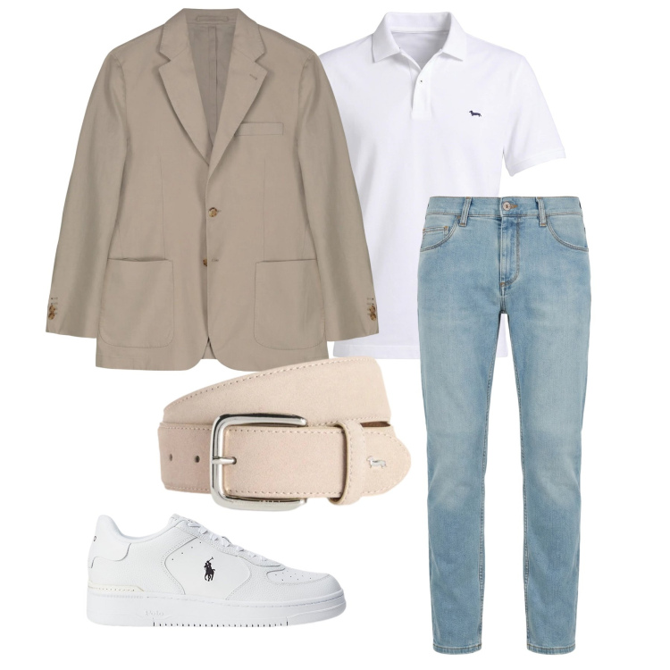 Outfit uomo - Aprile. Stile Casual per Tutti i giorni. Abbinamento con jeans slim fit, cinture, polo, sneakers, giacche.