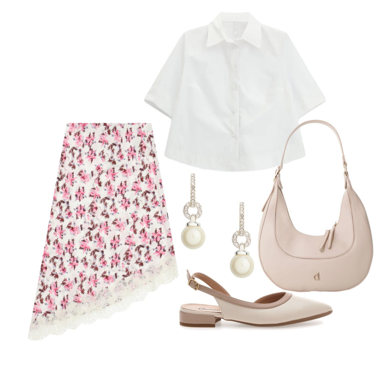 Outfit donna - Aprile. Stile Bon Ton per Tutti i giorni. Abbinamento con camicie a manica corta, gonne longuette, borse a tracolla, orecchini, ballerine.