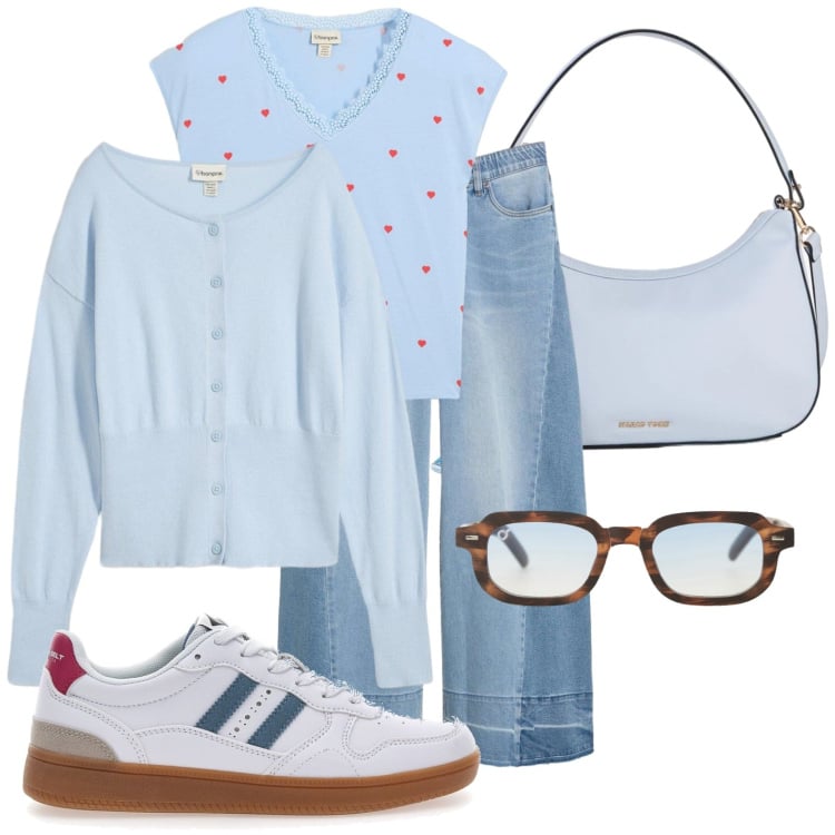Outfit donna - Pic nic di pasquetta. Stile Casual per Scuola/Università. Abbinamento con cardigans, jeans, bluse, borse a mano, occhiali da sole, sneakers.