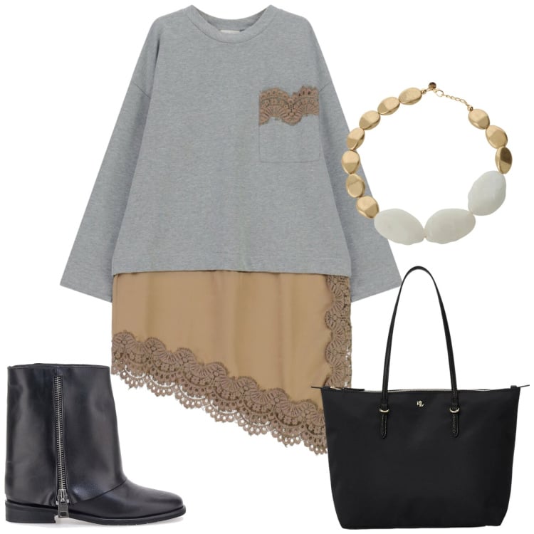 Outfit donna - Total look #2374924. Stile Trendy per Serata fuori. Abbinamento con vestiti lunghi, collane, borse tote, stivaletti.