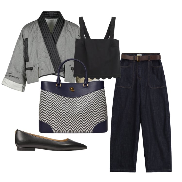 Outfit donna - Marzo. Stile Trendy per Tutti i giorni. Abbinamento con top, pantaloni a palazzo, kimono, ballerine, borse a mano.