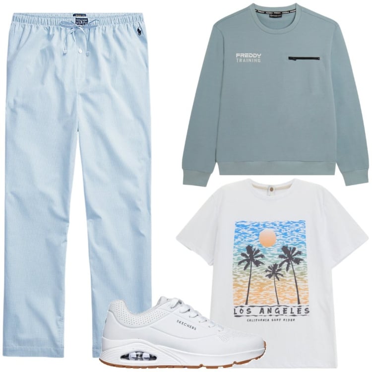 Outfit uomo - @sognando.California. Stile Urban per Tutti i giorni. Abbinamento con t-shirt, felpe, pantaloni, sneakers.