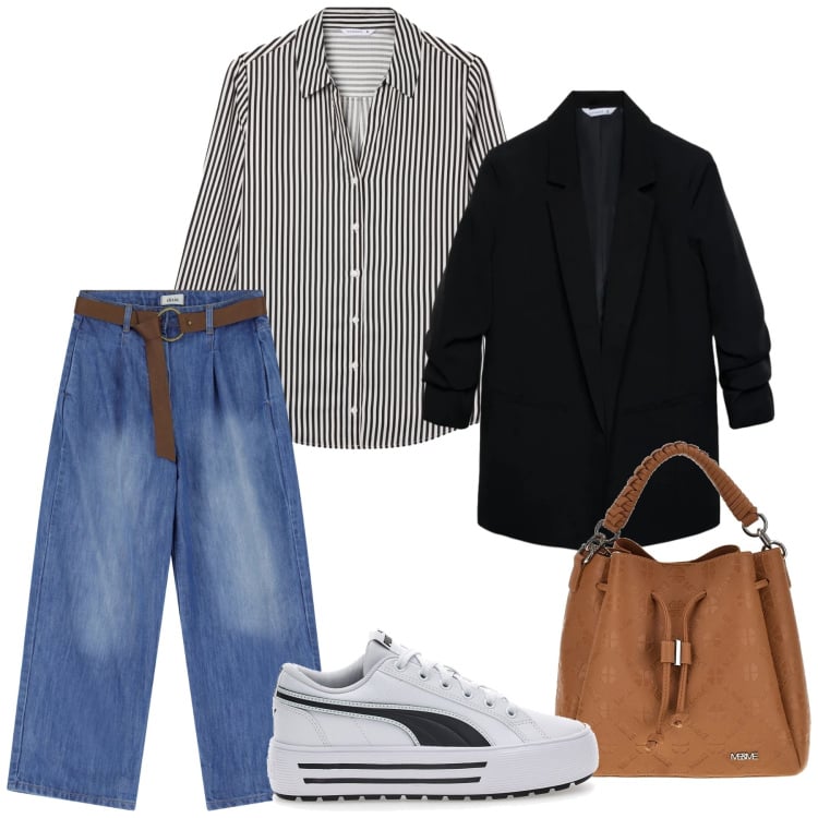 Outfit donna - Total look #2374941. Stile Urban per Tutti i giorni. Abbinamento con jeans, camicie, sneakers, blazer, borse a tracolla.