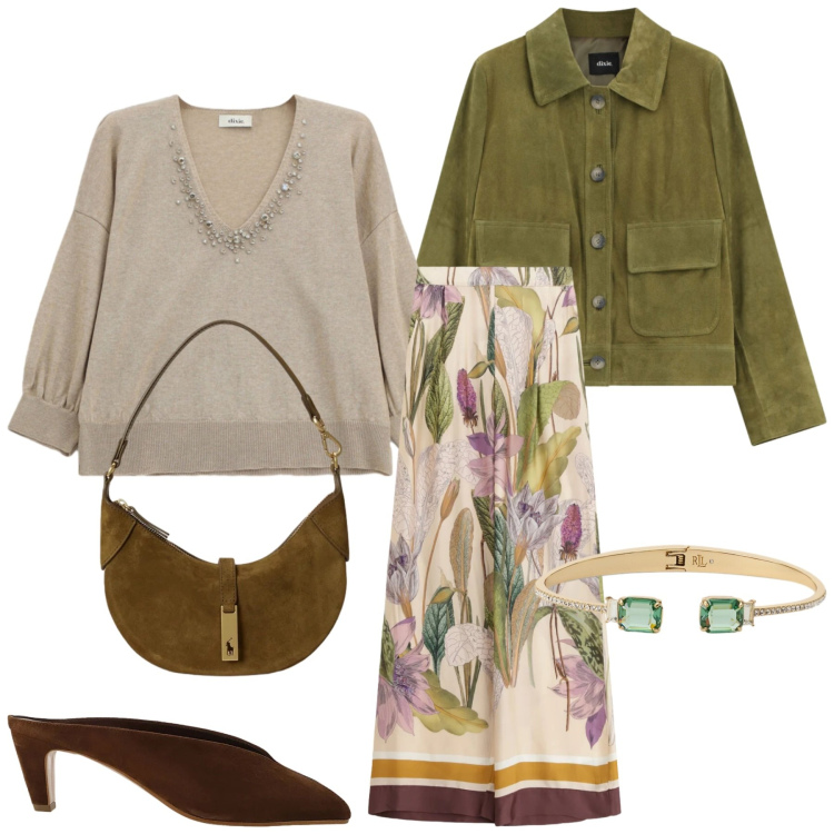 Outfit donna - Total look #2374950. Stile Etnico per Serata fuori. Abbinamento con pantaloni a palazzo, sabot, giacche, maglieria, borse a spalla, braccialetti.