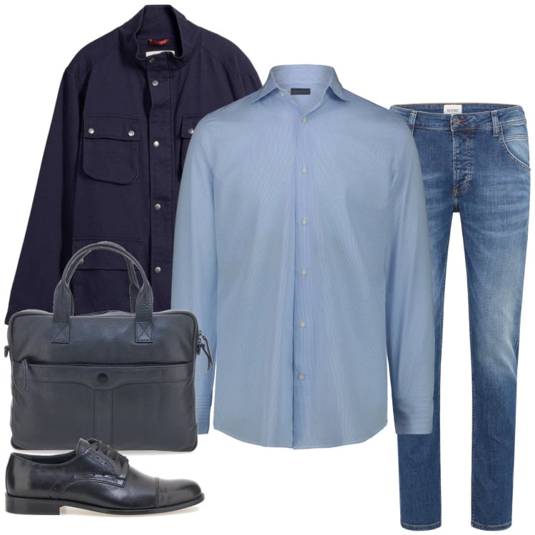 Outfit uomo - Il Look Business-Casual in Sfumature di. Stile Trendy per Tutti i giorni. Abbinamento con jeans dritti, giacche, camicie, scarpe stringate, borse sportive.