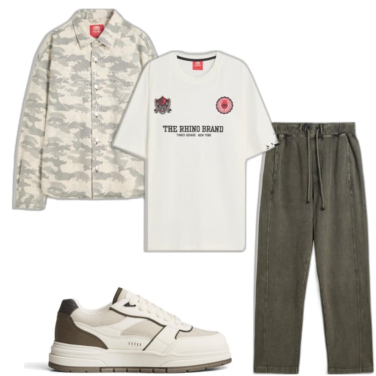 Outfit hombre - Casual look. Estilo Casual para Todos los días. Combinación con pantalones, camisas, camiseta, sneakers.