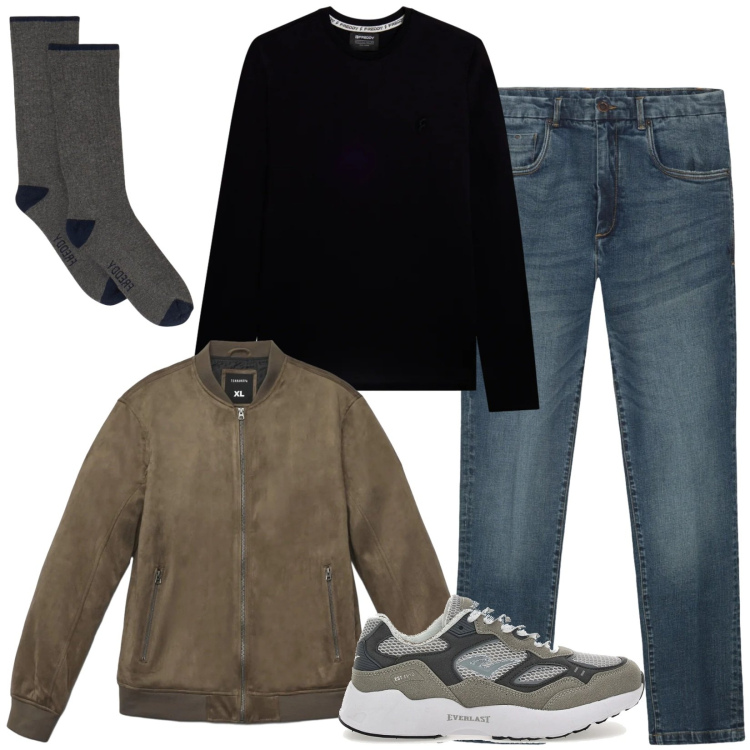 Outfit uomo - Total look #2374991. Stile Casual per Tutti i giorni. Abbinamento con calzini, t-shirt, sneakers, giacche, jeans.