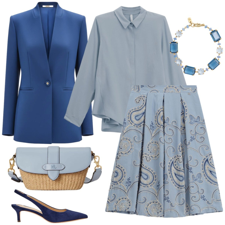 Outfit donna - Total look #2374992. Stile Chic per Cerimonia. Abbinamento con camicie, blazer, gonne longuette, décolleté, borse a spalla, braccialetti.