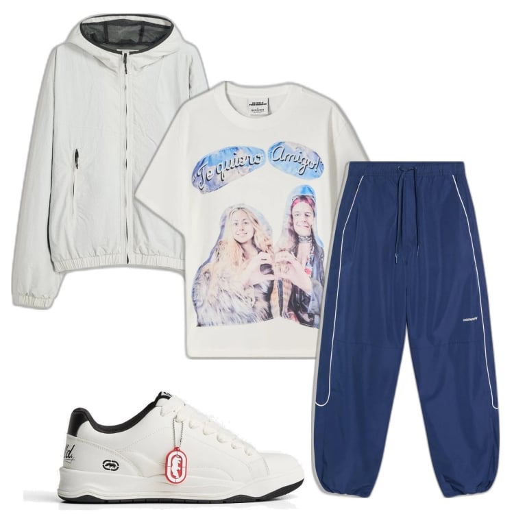 Outfit hombre - Casual. Estilo Casual para Deporte. Combinación con chaquetas, camiseta, sneakers, pantalones.