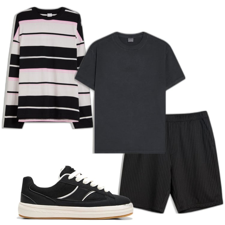Outfit hombre - Casual look. Estilo Casual para Todos los días. Combinación con sneakers, bermudas, camiseta, camiseta.