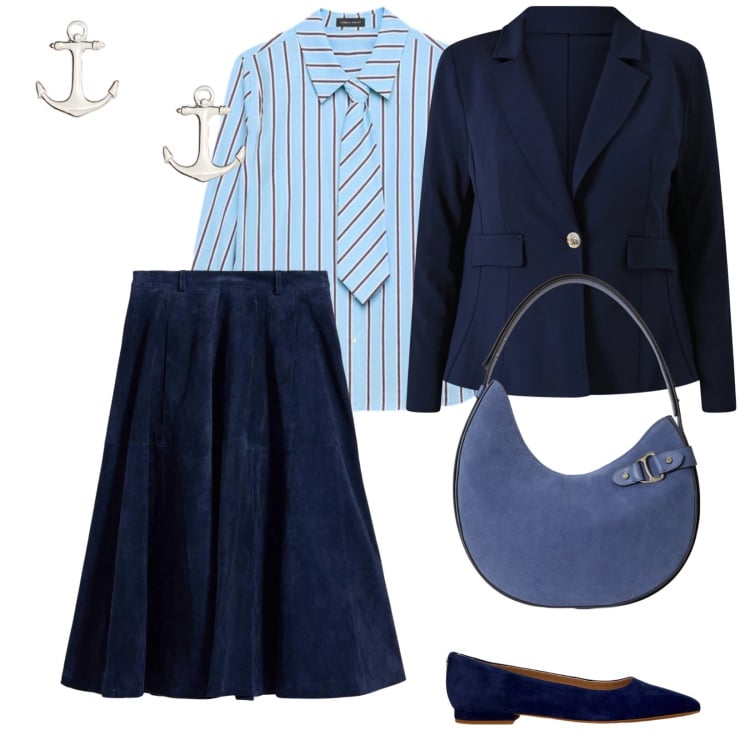 Outfit donna - Curvy style. per Cerimonia. Abbinamento con gonne, camicie, blazer, ballerine, borse a spalla, orecchini.