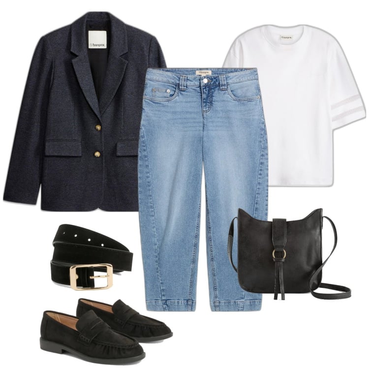 Outfit femme - Barrel. Style Tendance pour Tous les jours. Assortir avec t-shirts, blazers, jeans, sacs en bandoulière, ceintures, mocassins.