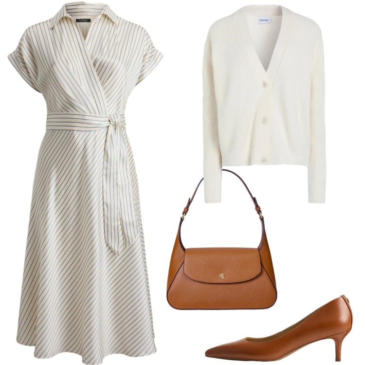 Outfit donna - Curve in movimento. Stile Casual per Ufficio. Abbinamento con cardigans, borse a spalla, décolleté, vestiti midi/longuette.