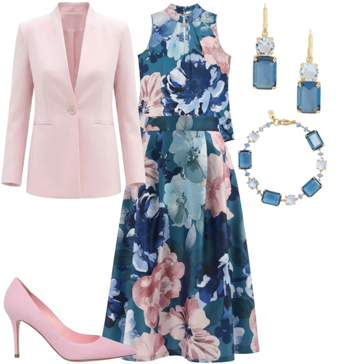 Outfit donna - Cerimonia. Stile Chic per Cerimonia. Abbinamento con décolleté, gonne longuette, top, blazer, braccialetti, orecchini.