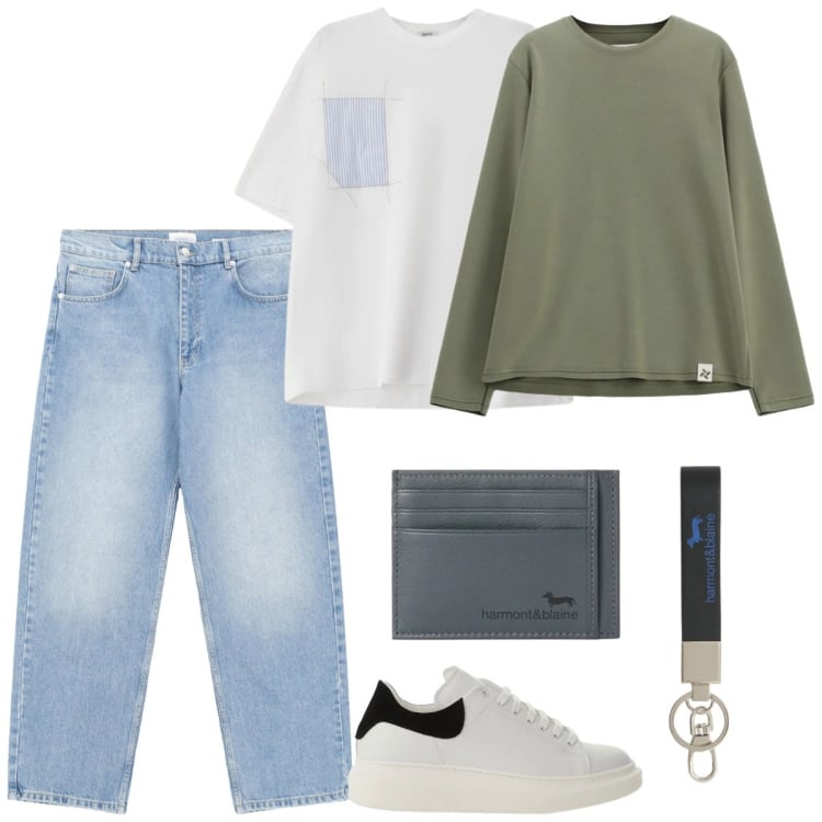 Outfit uomo - Imperial - The New Crew SS 2026. Stile Casual per Tutti i giorni. Abbinamento con t-shirt, jeans, sneakers, felpe, portafogli, portachiavi.