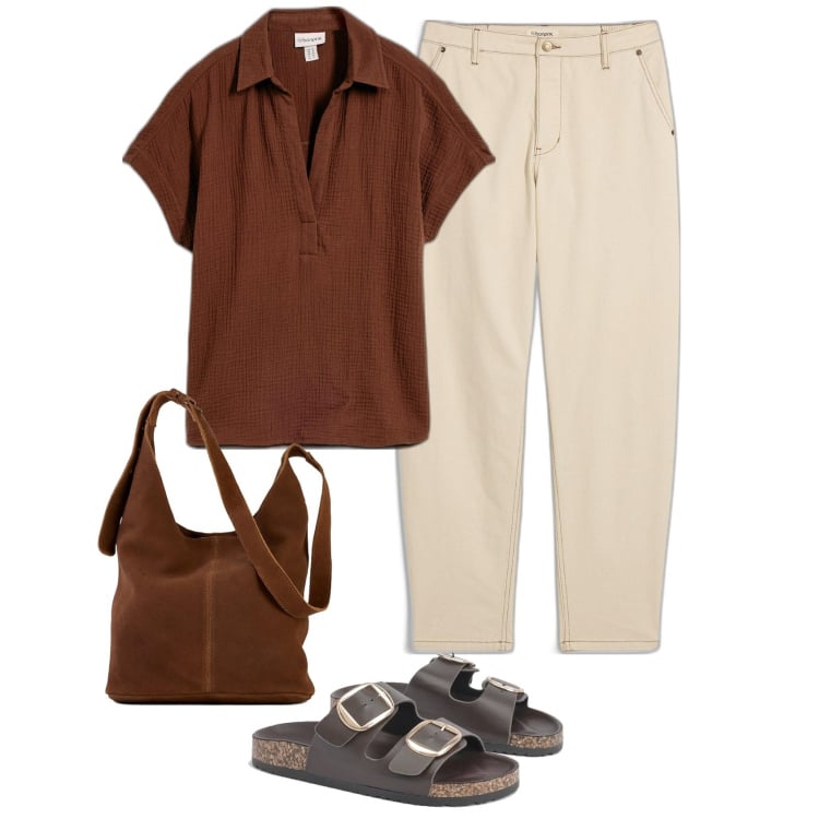 Outfit femme - Tunique froissée. Style Casual pour Tous les jours. Assortir avec tuniques, pantalon , sacs en bandoulière, sandales.