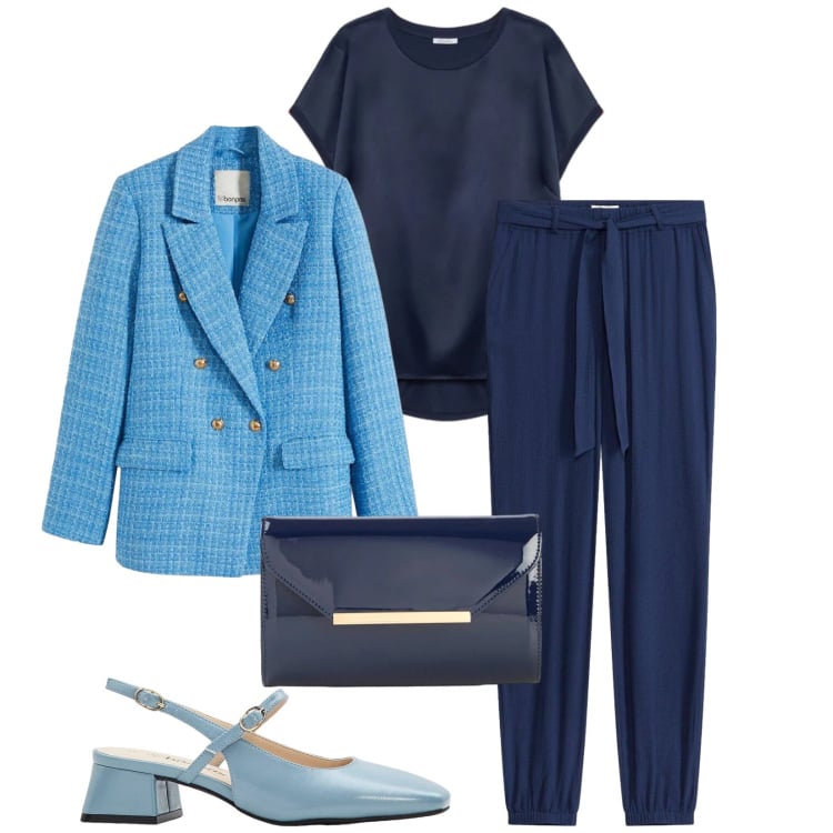 Outfit donna - Total look #2375091. Stile Bon Ton per Cerimonia. Abbinamento con blazer, décolleté, pochette, pantaloni, bluse.