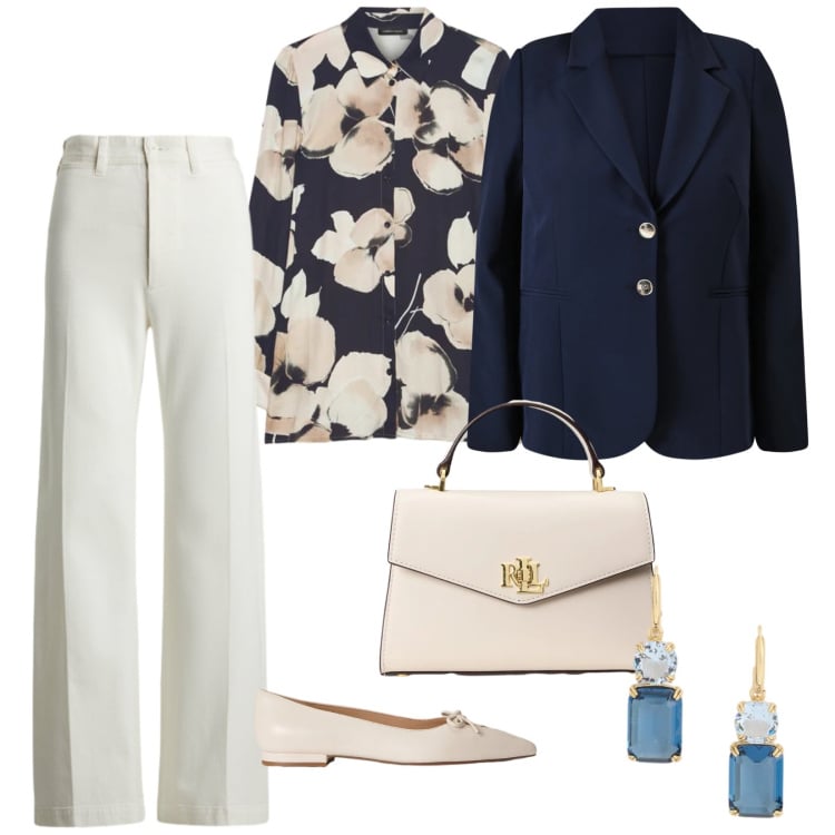 Outfit donna - Curvy cerimonia. per Cerimonia. Abbinamento con camicie, blazer, pantaloni, borse a mano, ballerine, orecchini.