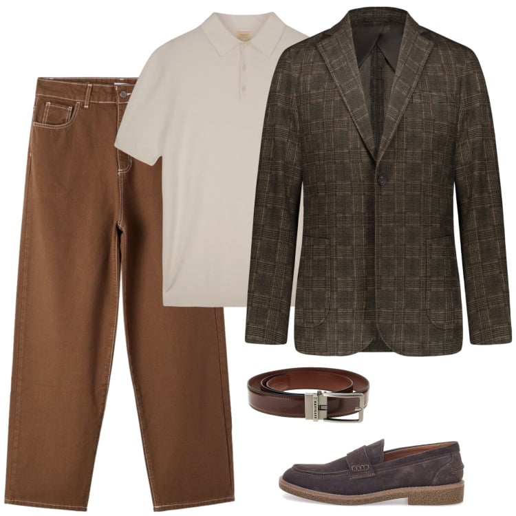 Outfit uomo - Cioccolato fondente e al latte. Stile Trendy per Ufficio. Abbinamento con giacche, scarpe stringate, polo, pantaloni, cinture.