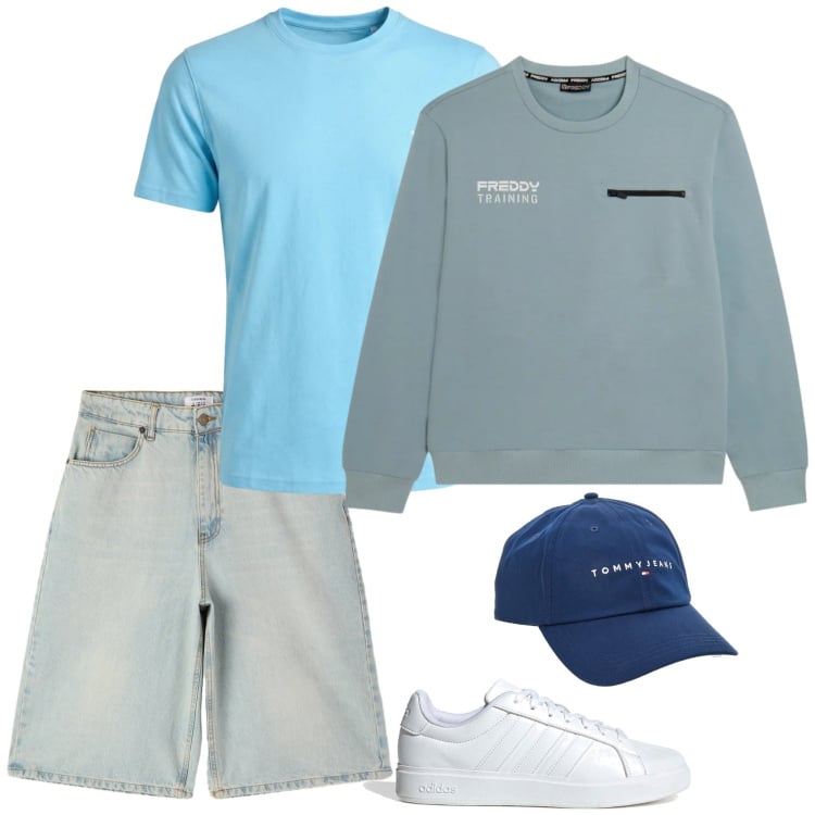 Outfit uomo - Sognare il mare. Stile Casual per Tutti i giorni. Abbinamento con t-shirt, felpe, bermuda, cappelli con visiera, sneakers.