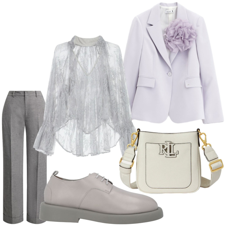 Outfit donna - Total look #2375111. Stile Casual chic per Tutti i giorni. Abbinamento con scarpe stringate, bluse, blazer, borse a tracolla, pantaloni.