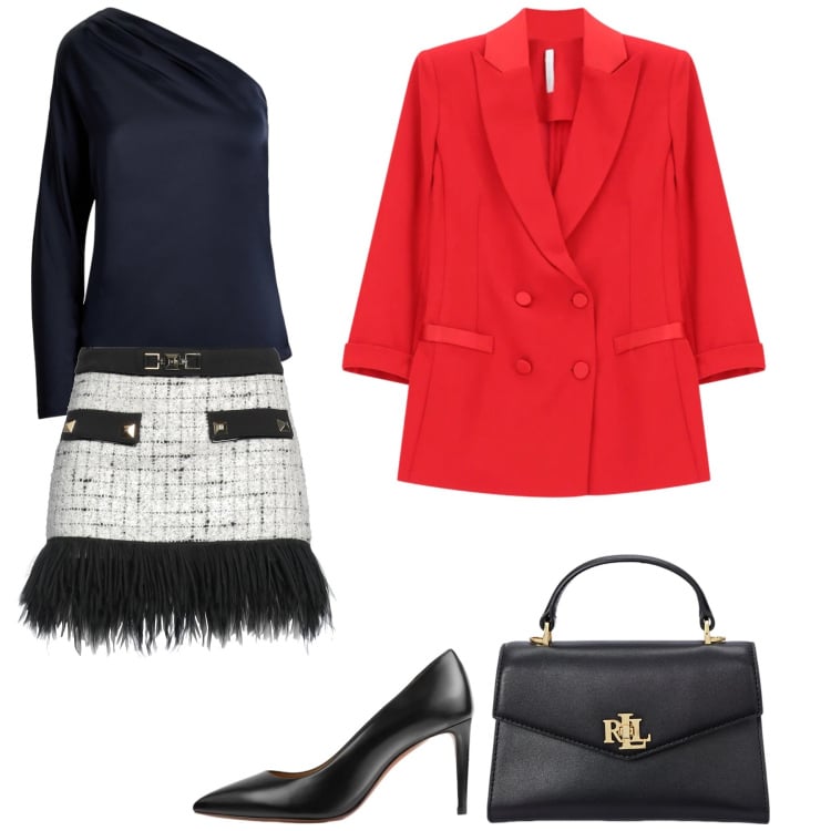 Outfit donna - Gonna midi eleganza e comfort. Stile Casual chic per Serata fuori. Abbinamento con minigonne, blazer, borse a mano, bluse, décolleté.