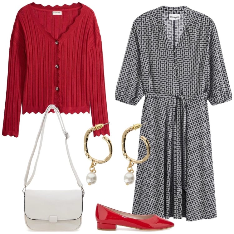 Outfit donna - Total look #2375138. Stile Romantica per Tutti i giorni. Abbinamento con cardigans, vestiti, orecchini, borse a tracolla, ballerine.