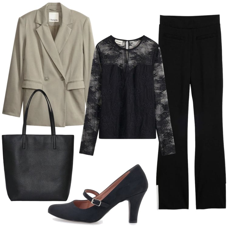 Outfit donna - Total look #2375143. Stile Basic per Ufficio. Abbinamento con pantaloni, blazer, bluse, borse tote, décolleté.