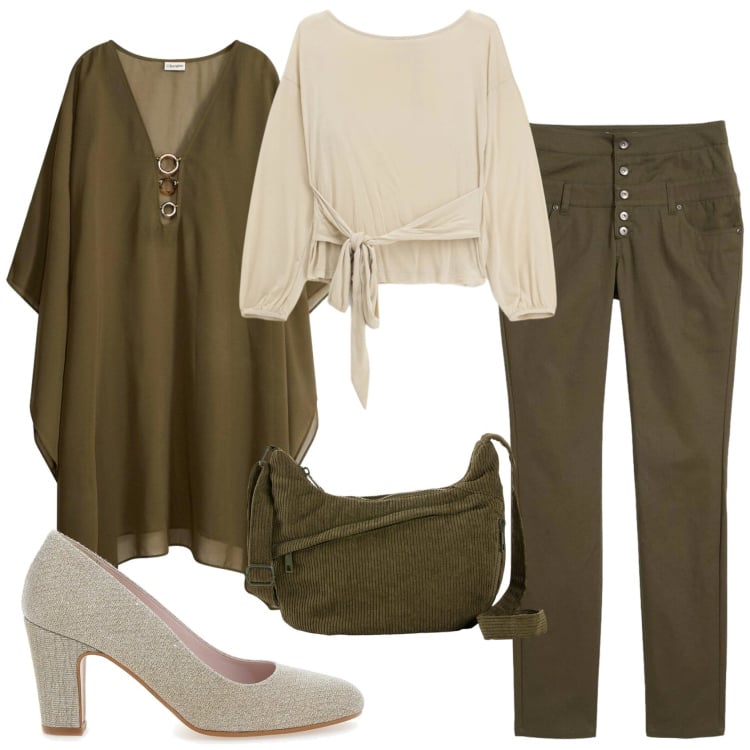 Outfit donna - Total look #2375148. Stile Basic per Ufficio. Abbinamento con pantaloni skinny, borse a tracolla, caftani, top, décolleté.