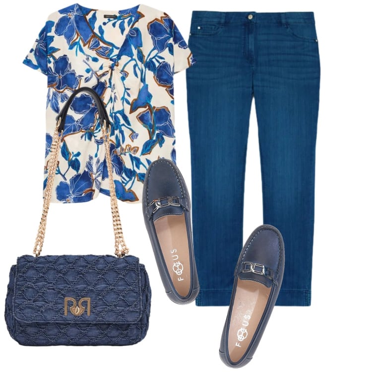 Outfit donna - Total look #2375150. Stile Basic per Ufficio. Abbinamento con jeans skinny, bluse, borse a spalla, mocassini.