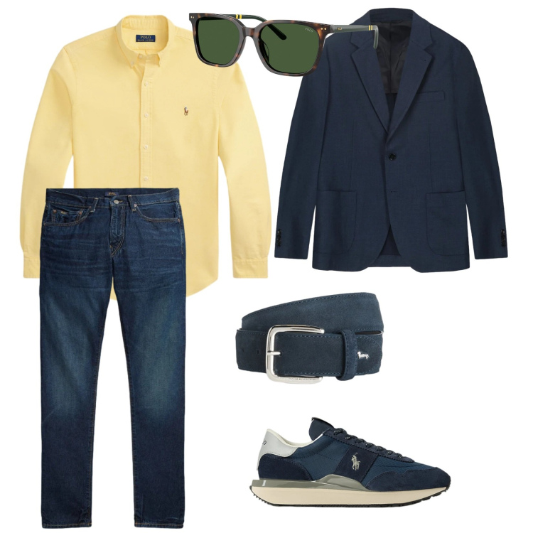 Outfit uomo - Giacca leggera. per Ufficio. Abbinamento con cinture, sneakers, occhiali da sole, jeans, camicie, giacche.