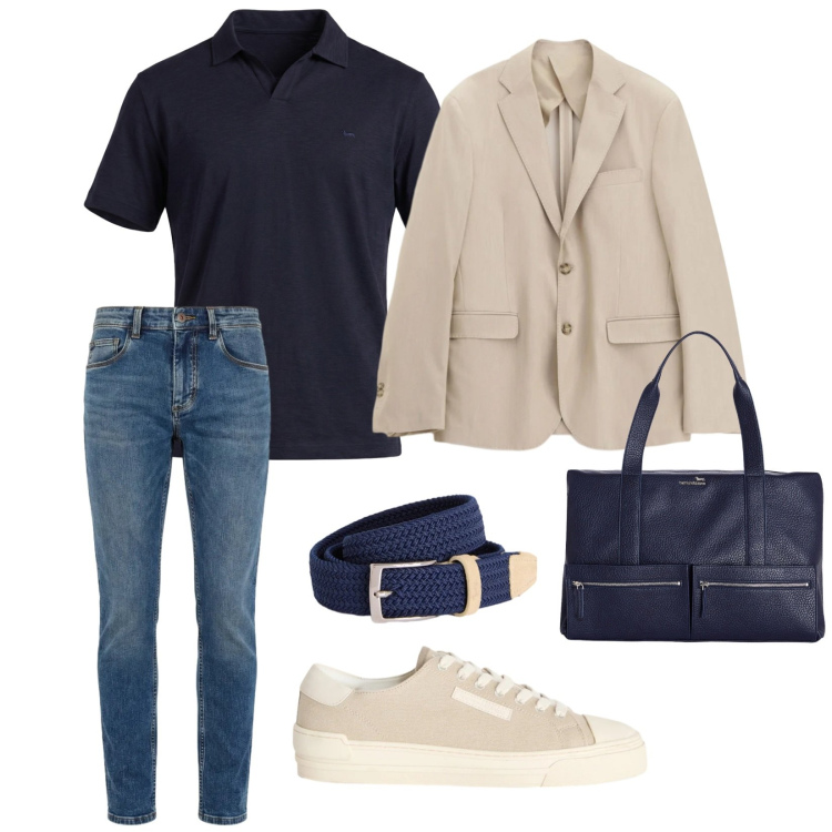 Outfit uomo - Giacca leggera. per Serata speciale. Abbinamento con sneakers, cinture, borse sportive, jeans slim fit, polo, giacche.