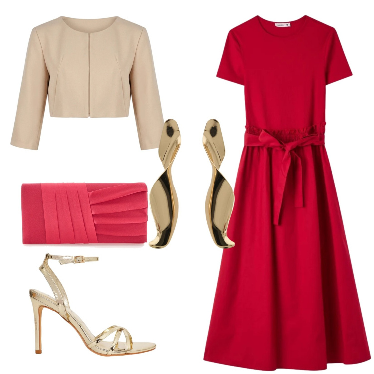 Outfit donna - Total look #2375171. Stile Chic per Cerimonia. Abbinamento con bolero, orecchini, pochette, vestiti lunghi, sandali col tacco.