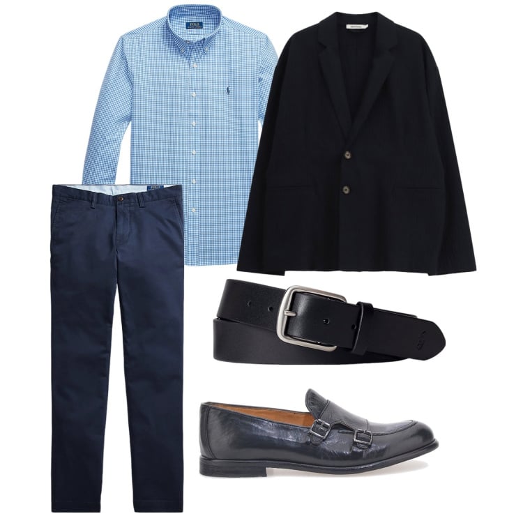 Outfit uomo - Noi due. per Serata speciale. Abbinamento con giacche, pantaloni, camicie, cinture, scarpe stringate.