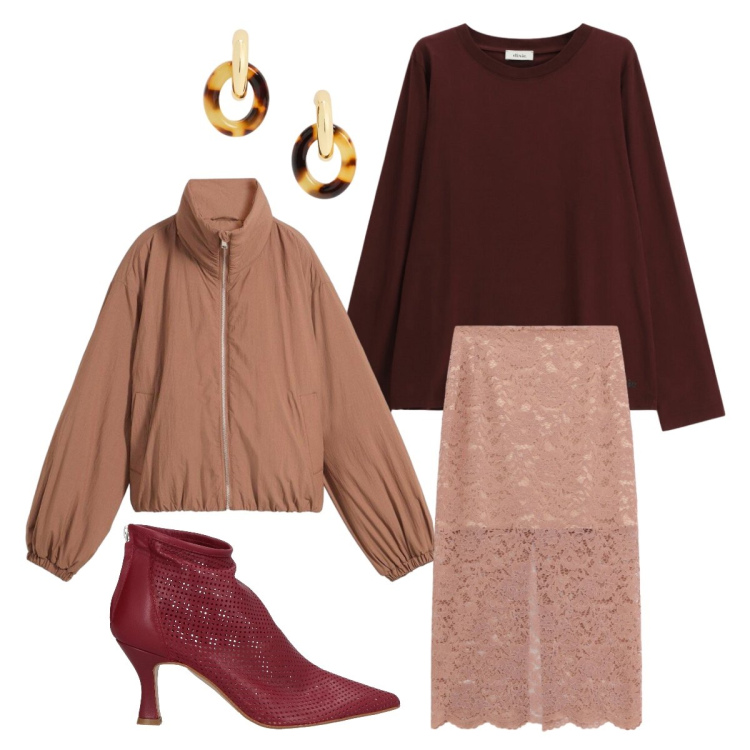 Outfit donna - Gonna midi eleganza e comfort - @laurafo. Stile Urban per Serata fuori. Abbinamento con stivaletti, bomber, gonne longuette, t-shirt, orecchini.